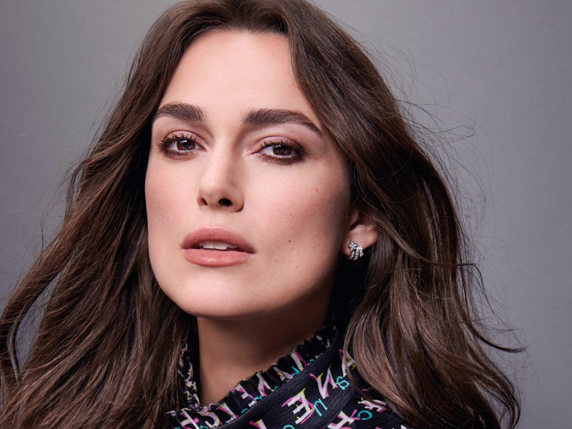 Beautiful brown-haired woman, actress Keira Knightley, face close-up