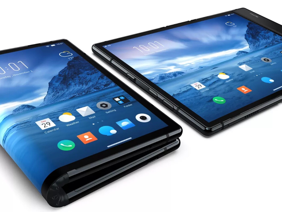 Сгибаемый смартфон Royole FlexPai на белом фоне