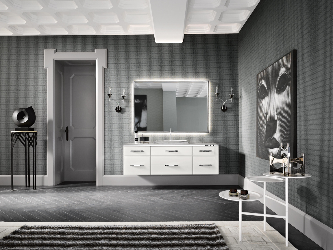 Серая комната в стиле минимализм