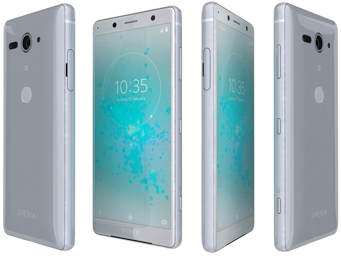 Новый компактный смартфон Sony Xperia XZ2 на белом фоне