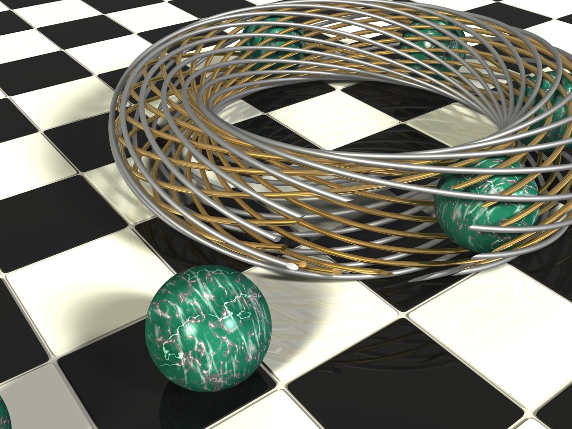 Шары в проволоке на шахматной доске