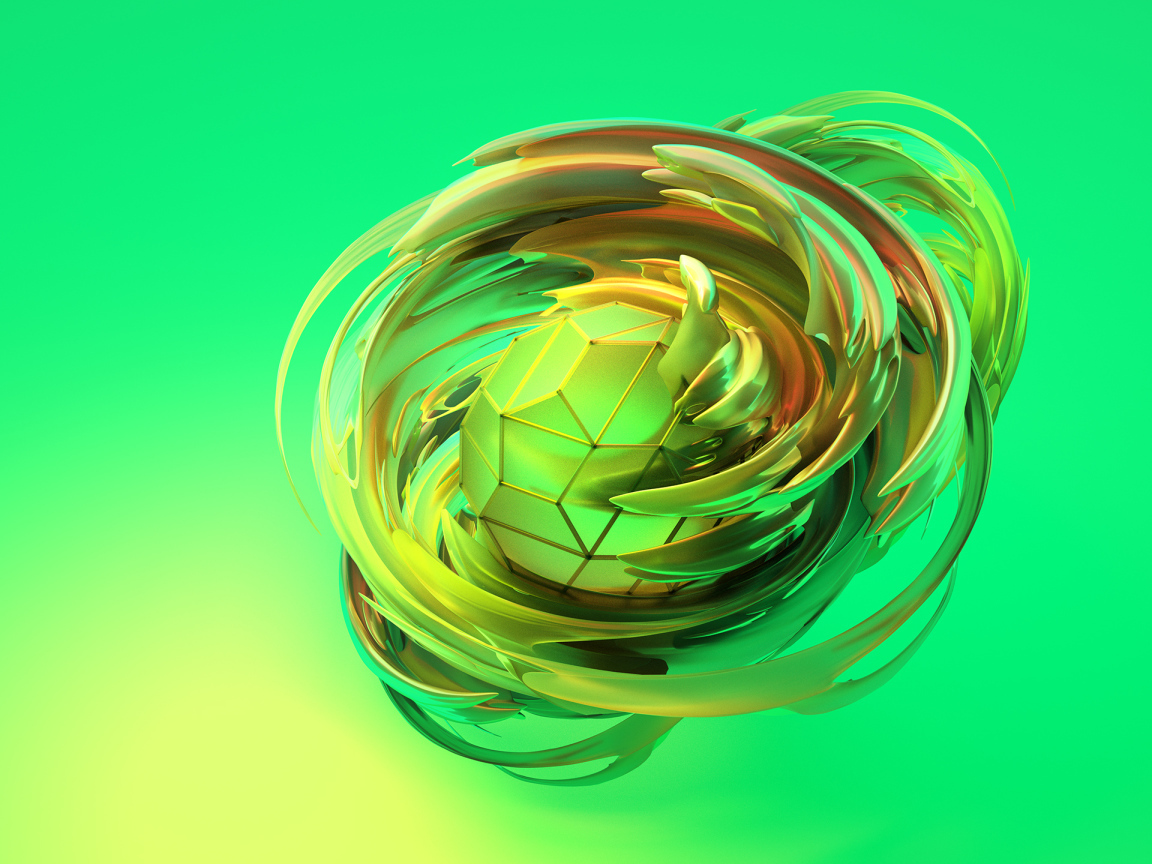 Фигура из шестигранников на зеленом фоне 3д графика