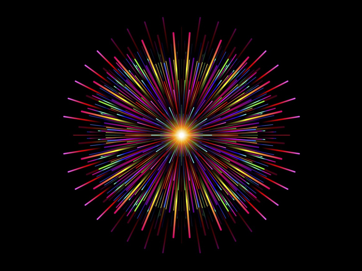 Разноцветный графический салют на черном фоне 