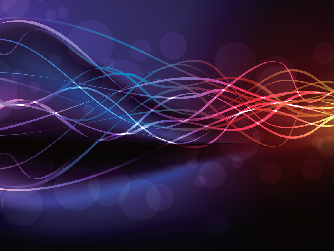 Тонкие неоновые волны на фиолетовом фоне 