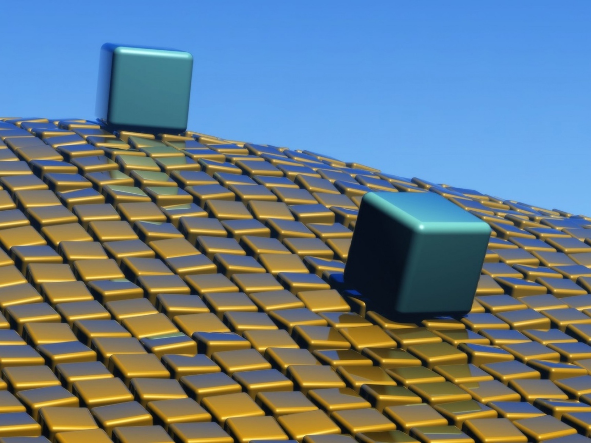 Два 3д куба на неровной геометрической поверхности 