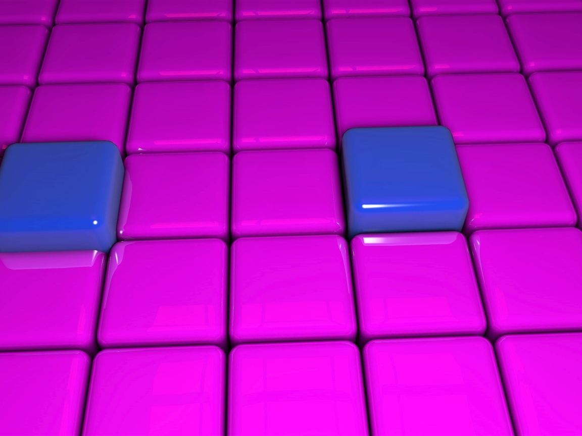 Two blue cubes with pink 3D graphics
