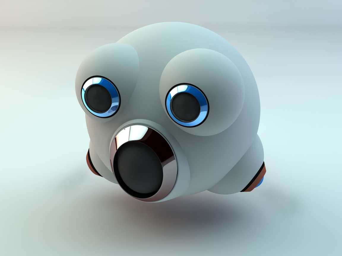 Белый забавный робот на сером фоне