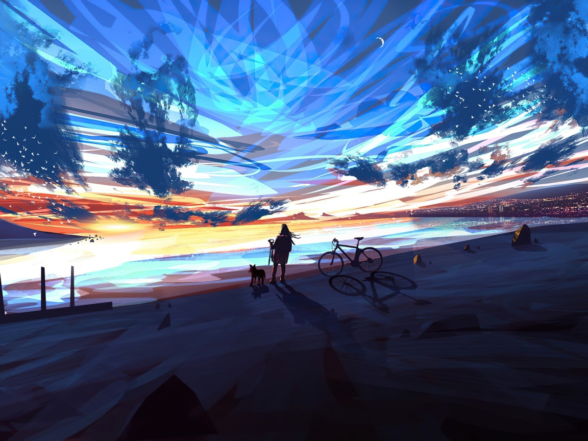 Anime girl looking at the fantastic sky Desktop wallpapers 1152x864
