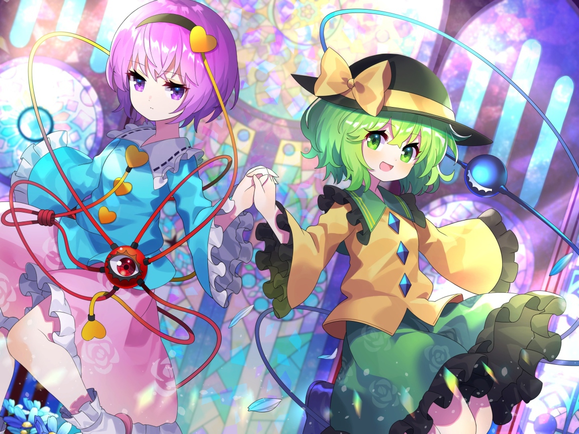 Девушки аниме Koishi Komeiji и  Satori Komeiji  в ярких нарядах