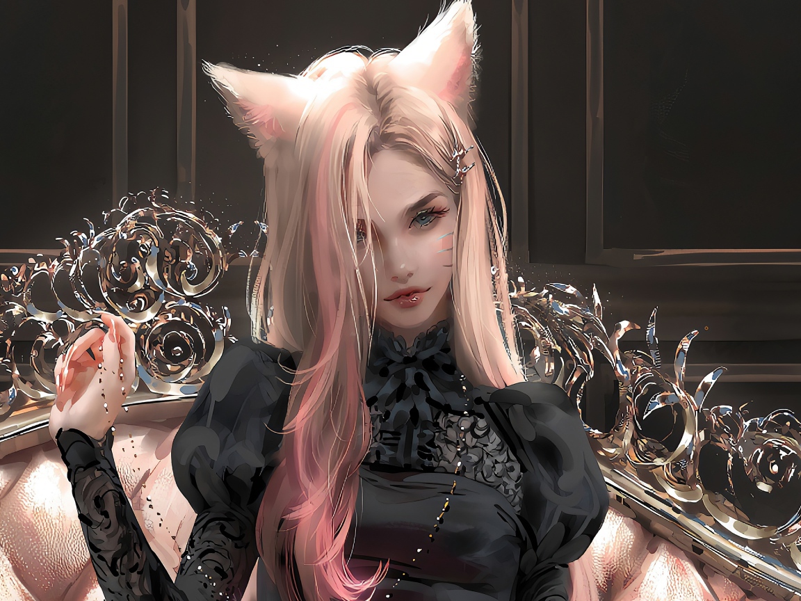 Фантастическая девушка кошка в черном наряде