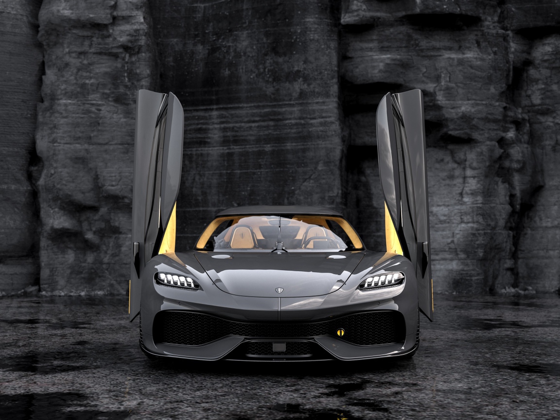 Спортивный автомобиль Koenigsegg Gemera 2020 года с открытыми дверями