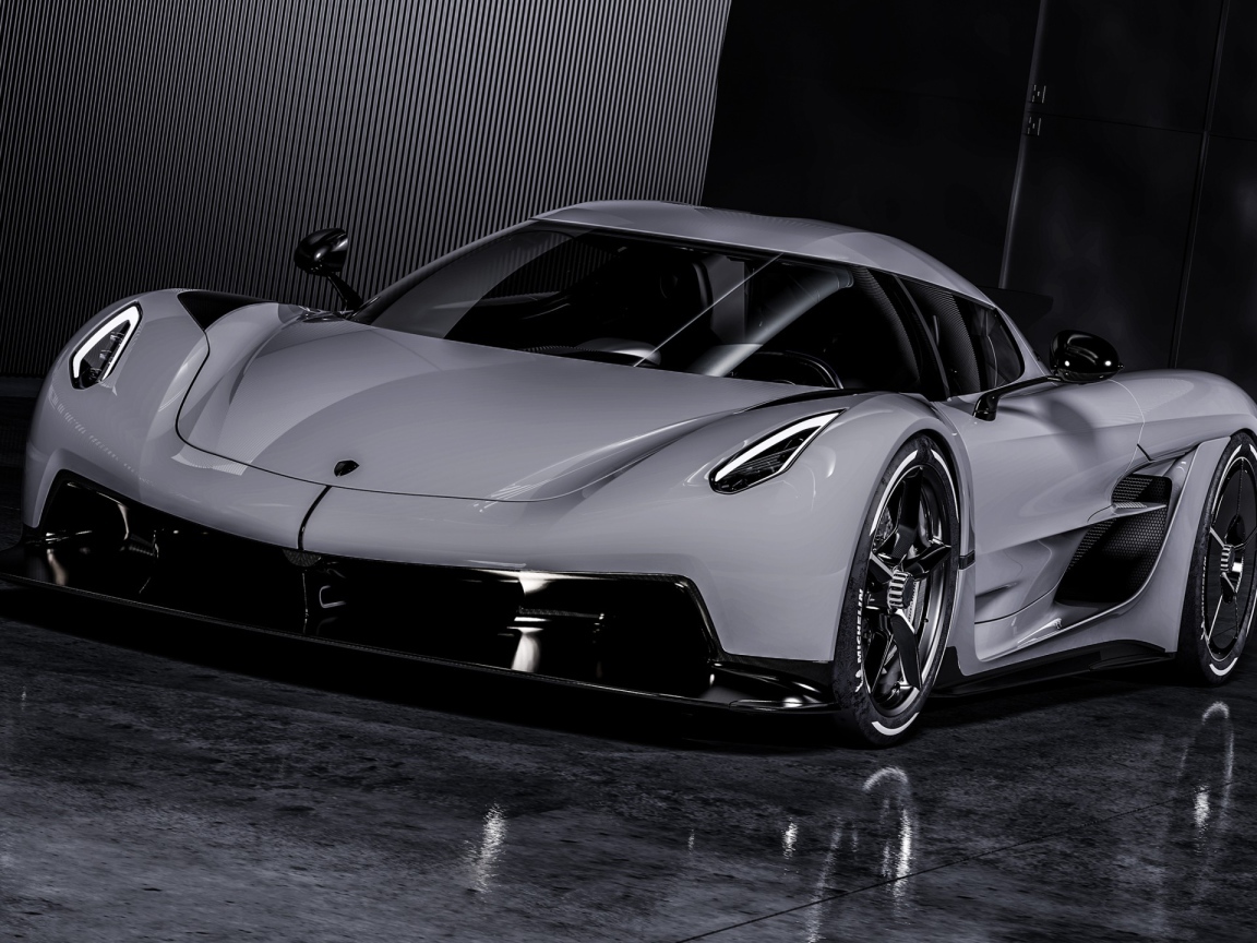 Серебристый автомобиль Koenigsegg Jesko Absolut 2020 года 