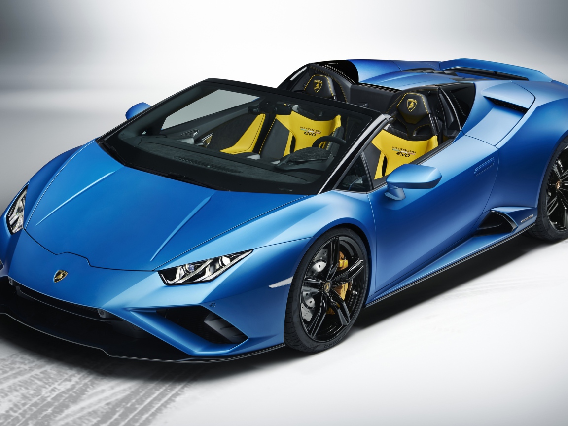 Синий автомобиль Lamborghini Huracan EVO RWD Spyder 2020 года вид сверху 