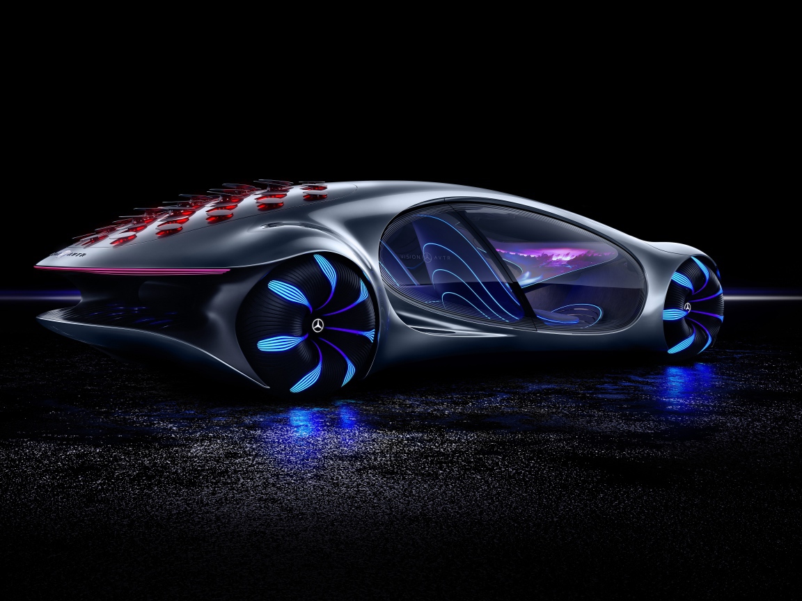 Новый автомобиль Mercedes-Benz VISION AVTR 2020 года на черном фоне