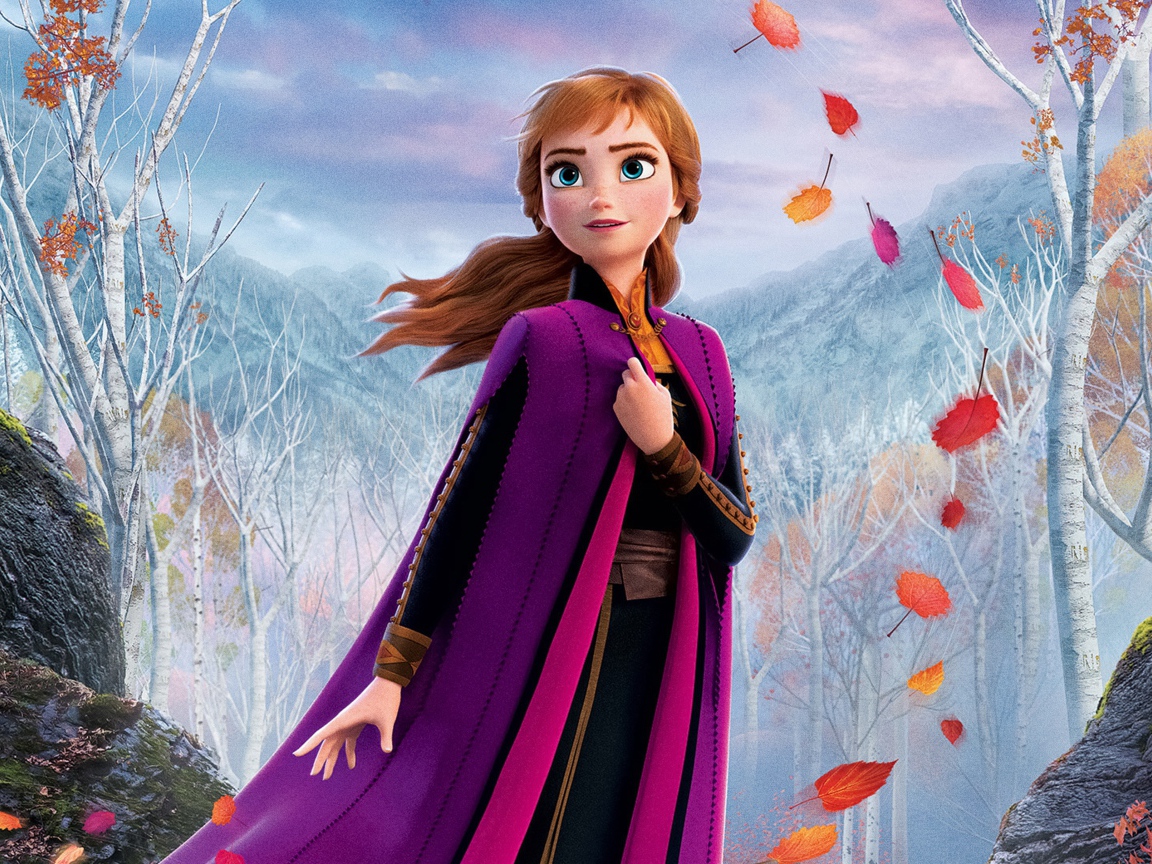 Анна в накидке в холодном лесу мультфильм Холодное сердце 2