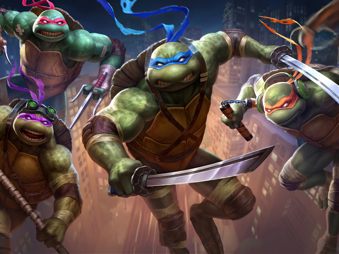Formidable teenage mutant ninja turtles attack with weapons