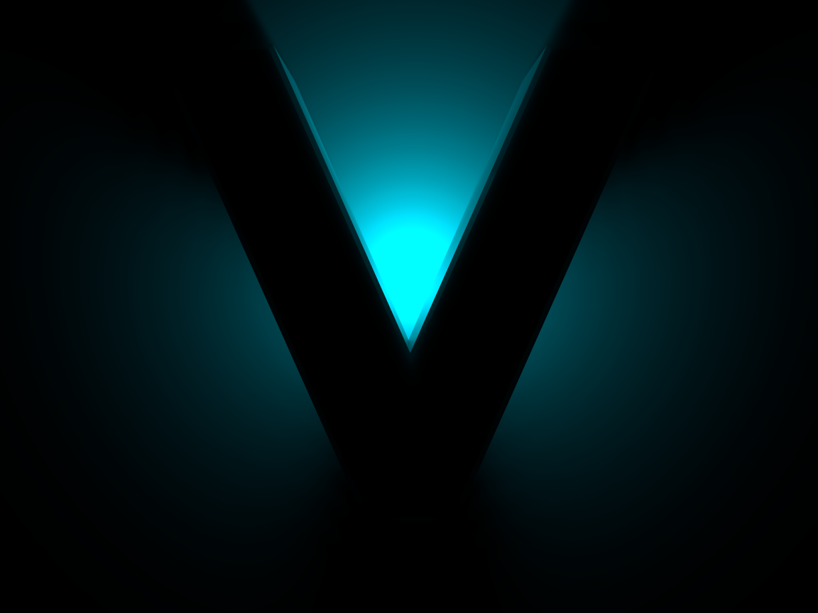 Большой черный знак V на синем фоне