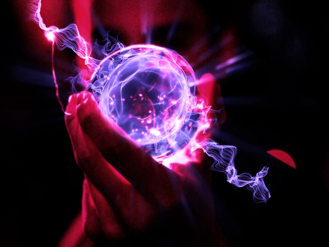 Неоновый фантастический шар в руке