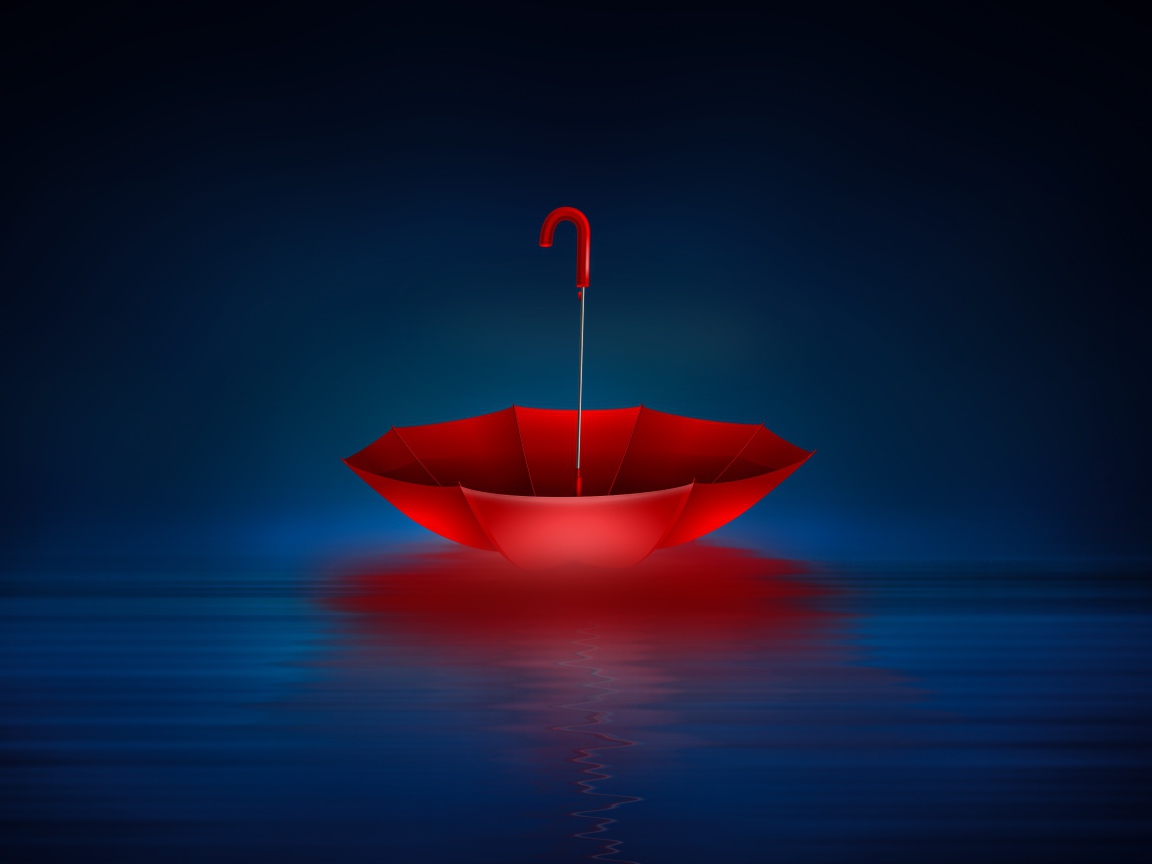 Красный перевернутый зонт в воде 