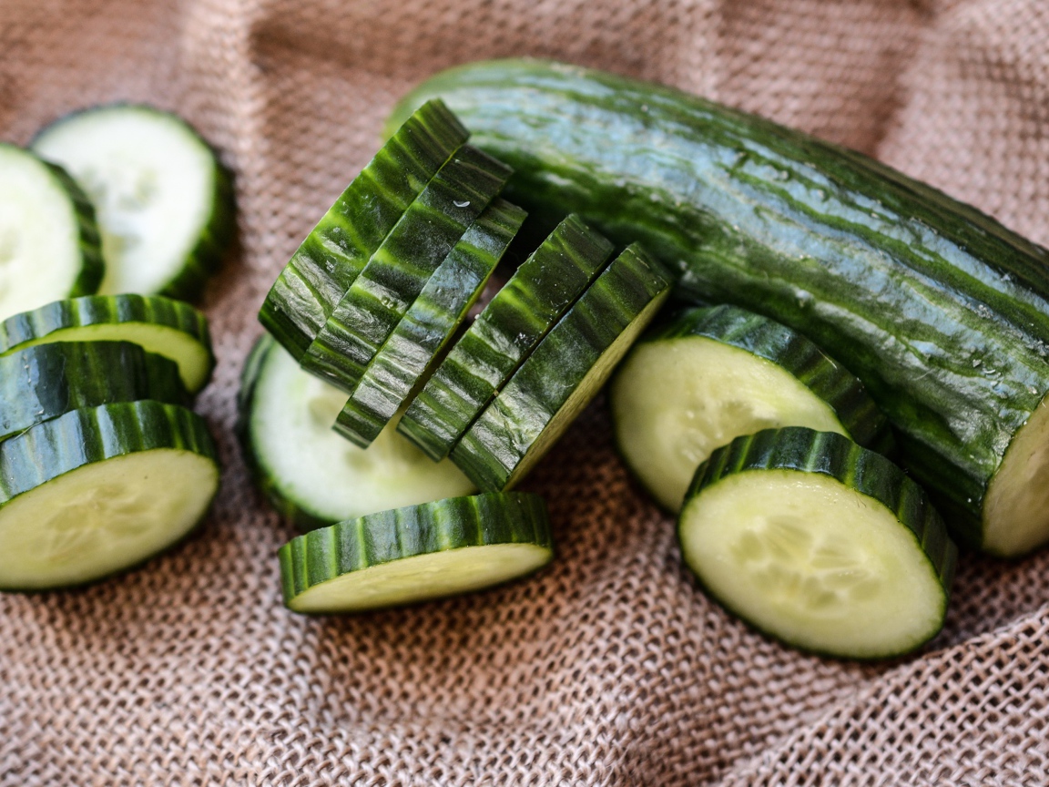 Нарезанный кругами огурец на столе 