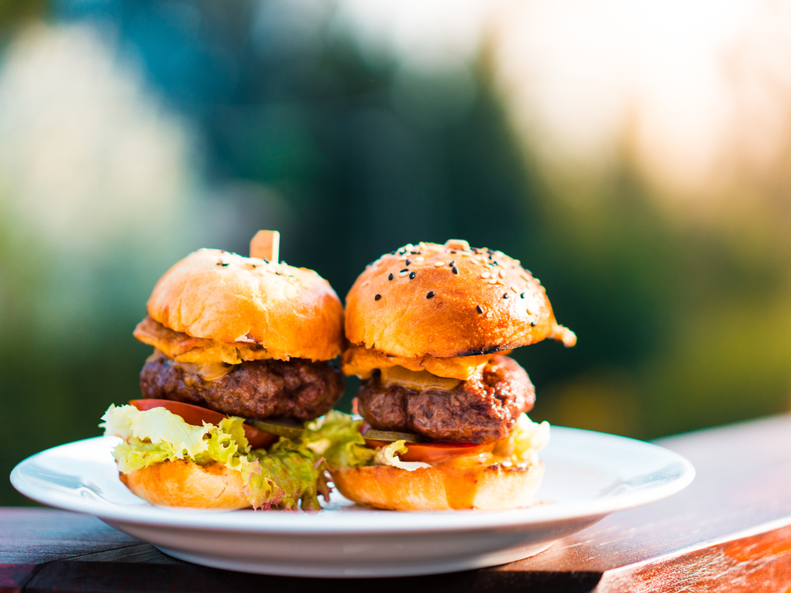 Гамбургеры с сочной котлетой на тарелке 