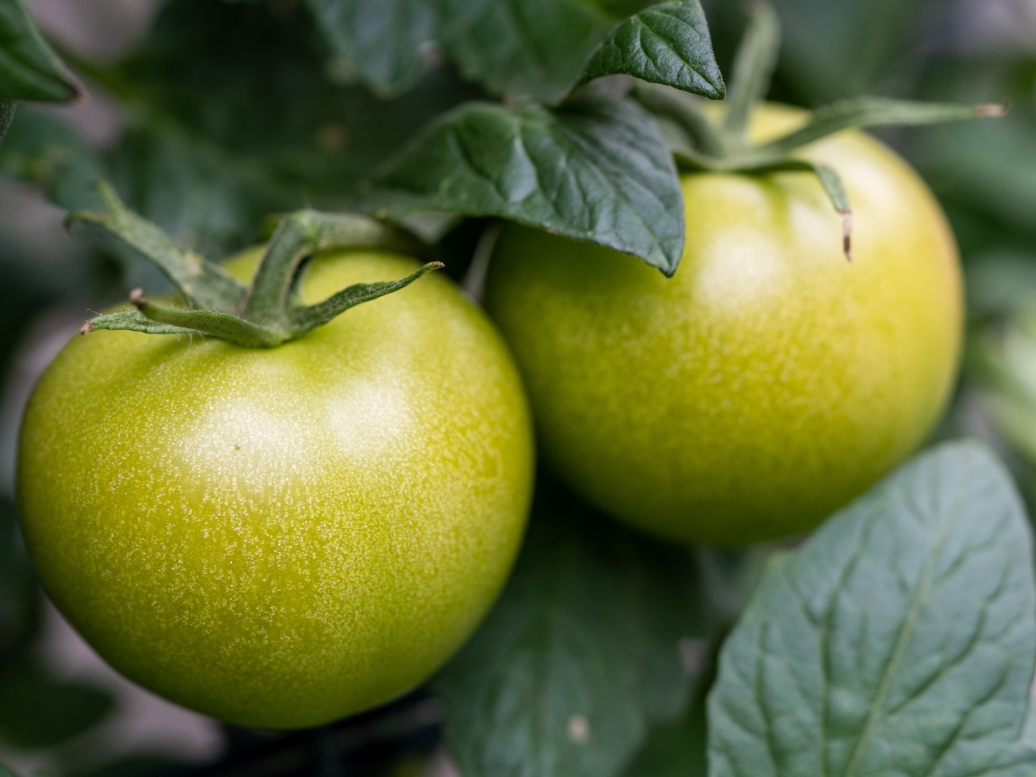 Два зеленых помидора на грядке