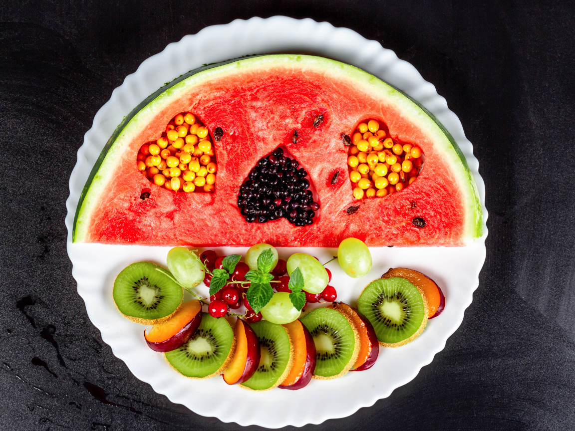 Watermelon on a plate with berries