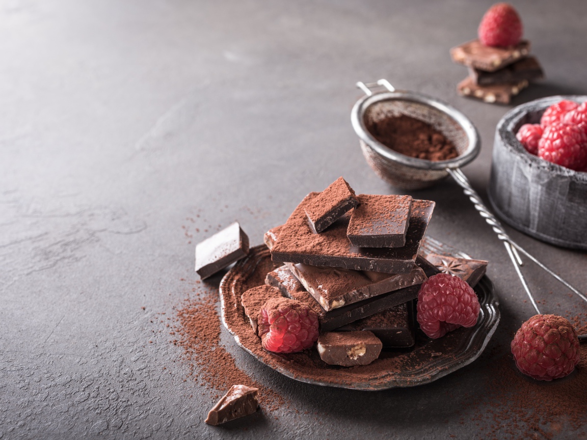 Кусочки шоколада посыпаны какая на тарелке с малиной