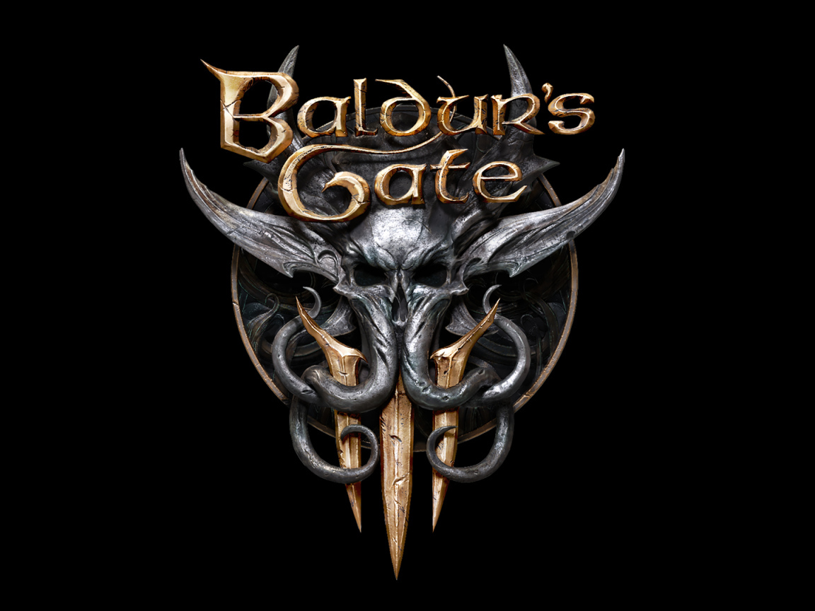 Логотип новой видео игры Baldur’s Gate III на черном фоне