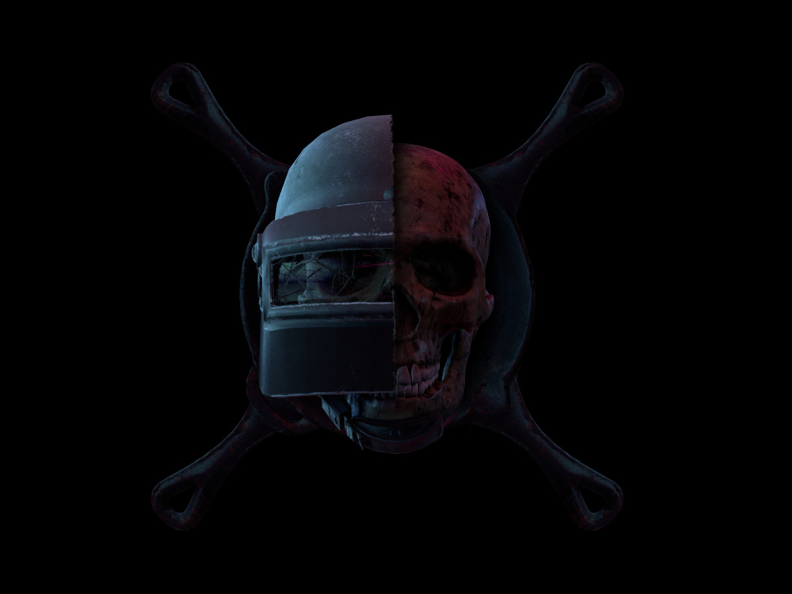 Skull from a computer game PUBG on a black background