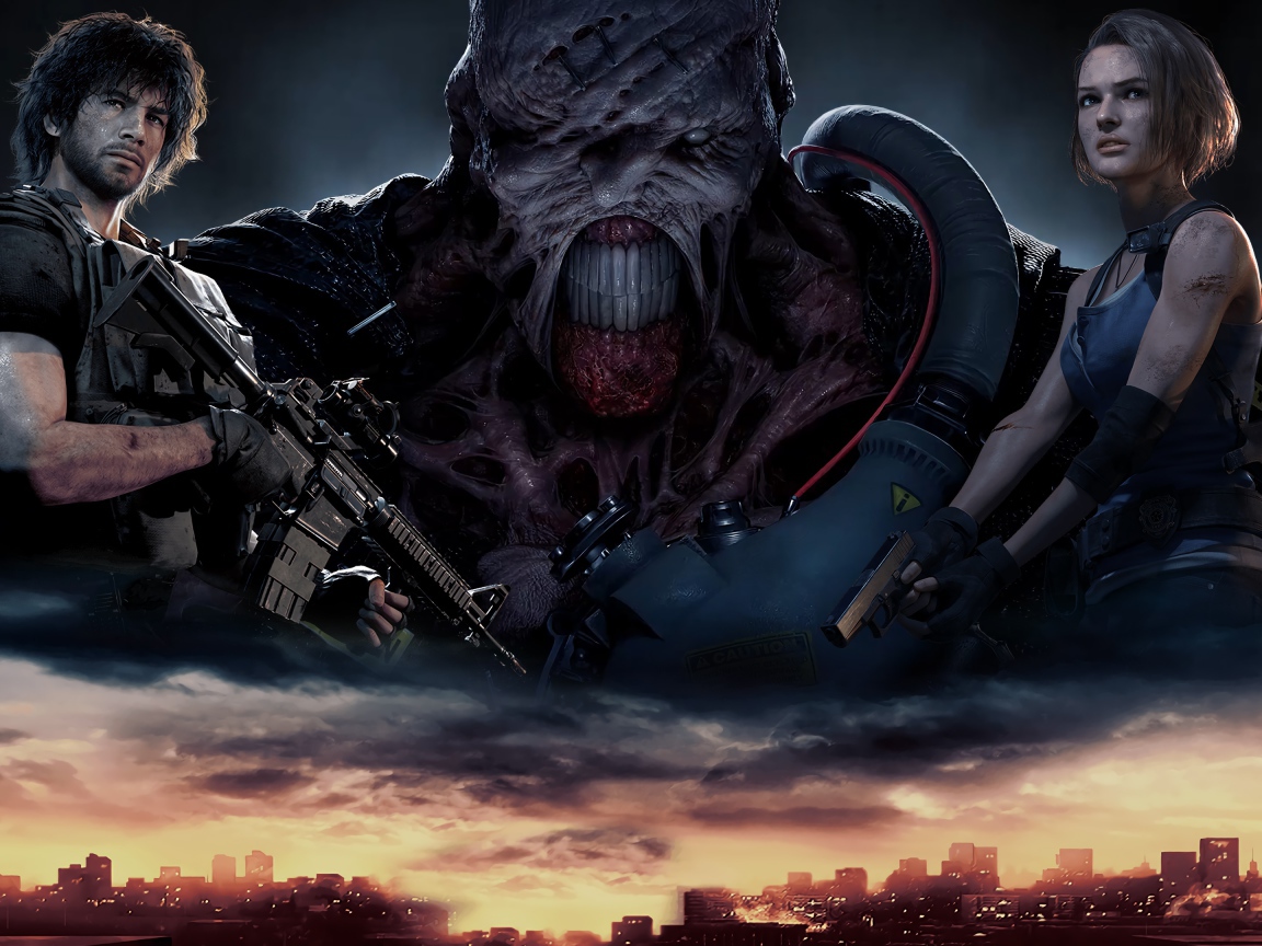 Солдаты и монстр из новой компьютерной игры Resident Evil 3, 2020