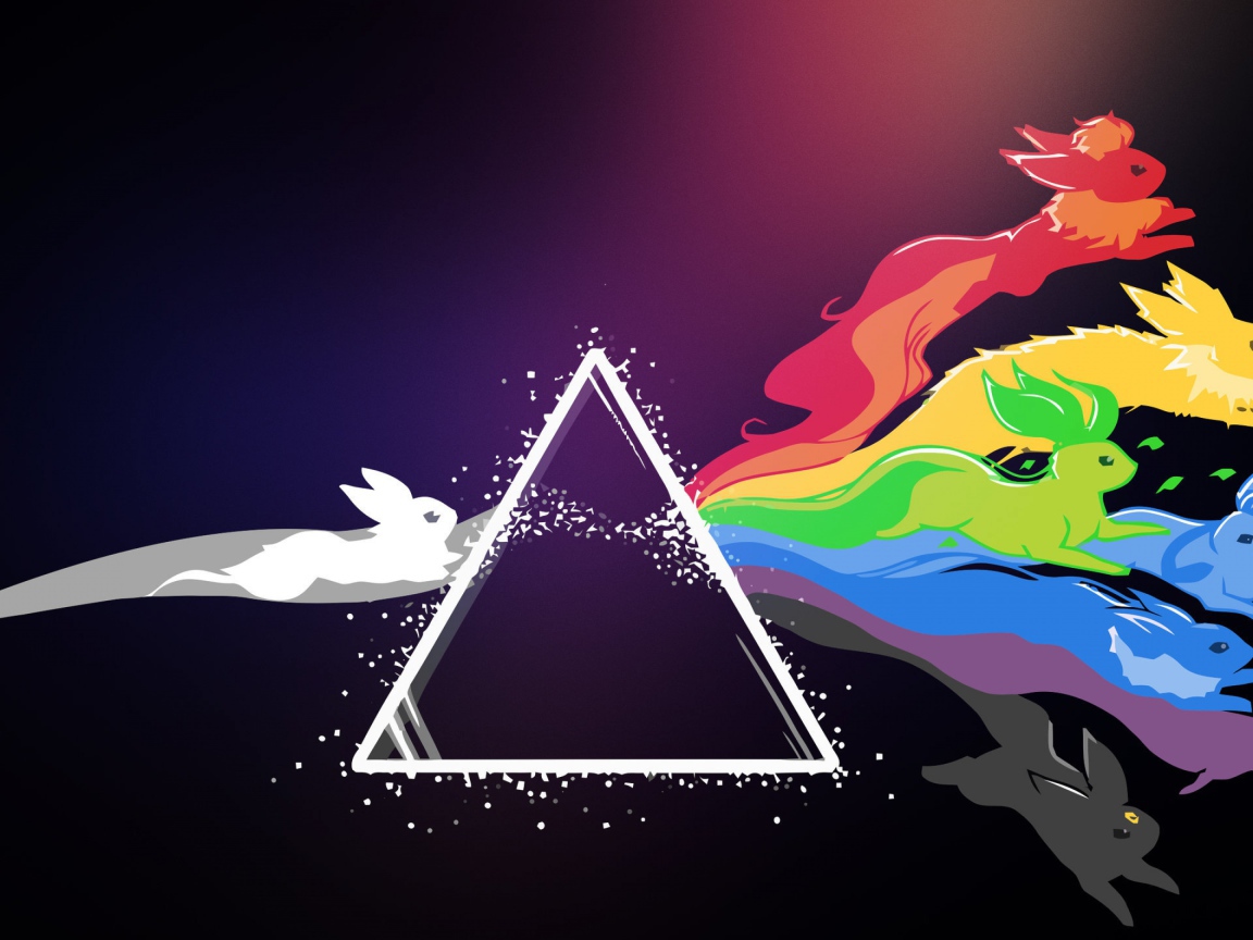 Белый треугольник с разноцветными покемонами