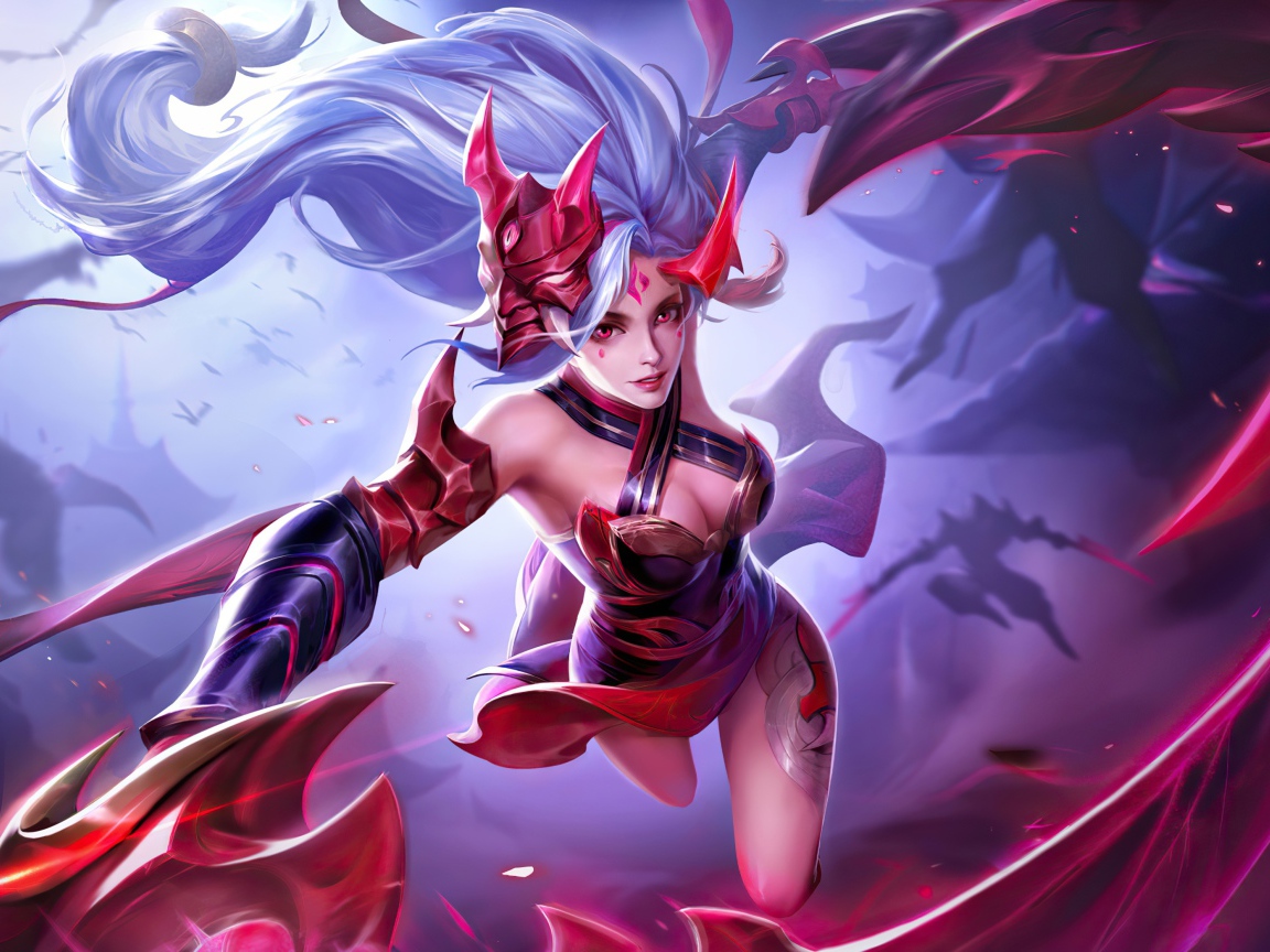 Девушка воин Yena с фиолетовыми волосами 