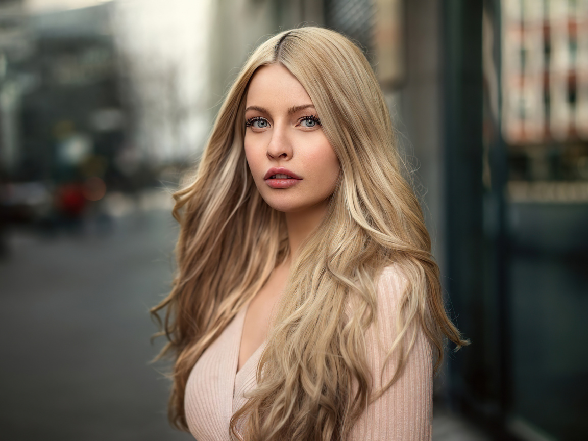 Милая блондинка с серыми глазами 