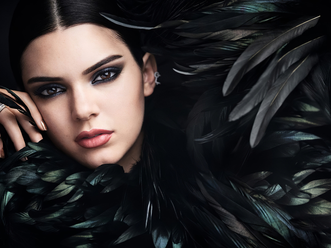 Американская модель Кендалл Дженнер в черных перьях 