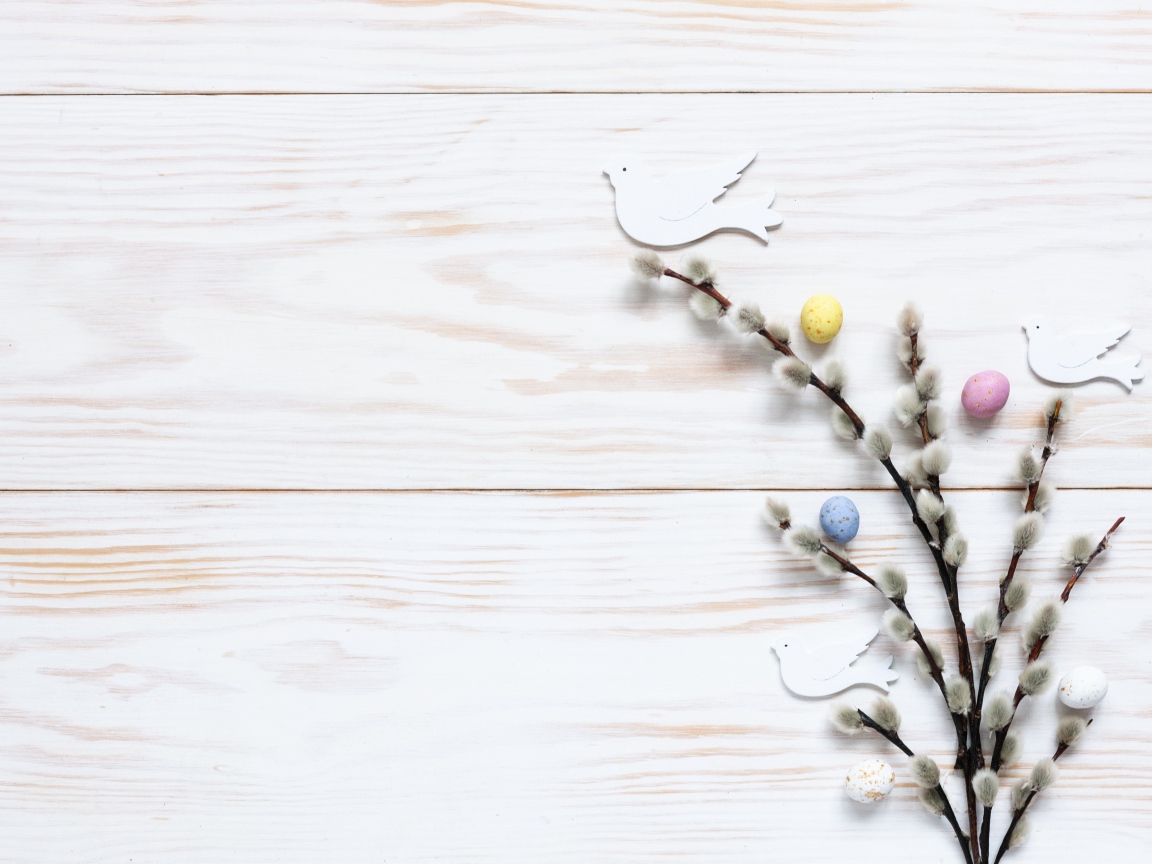 Ветка вербы на столе шаблон для открытки на Пасху 