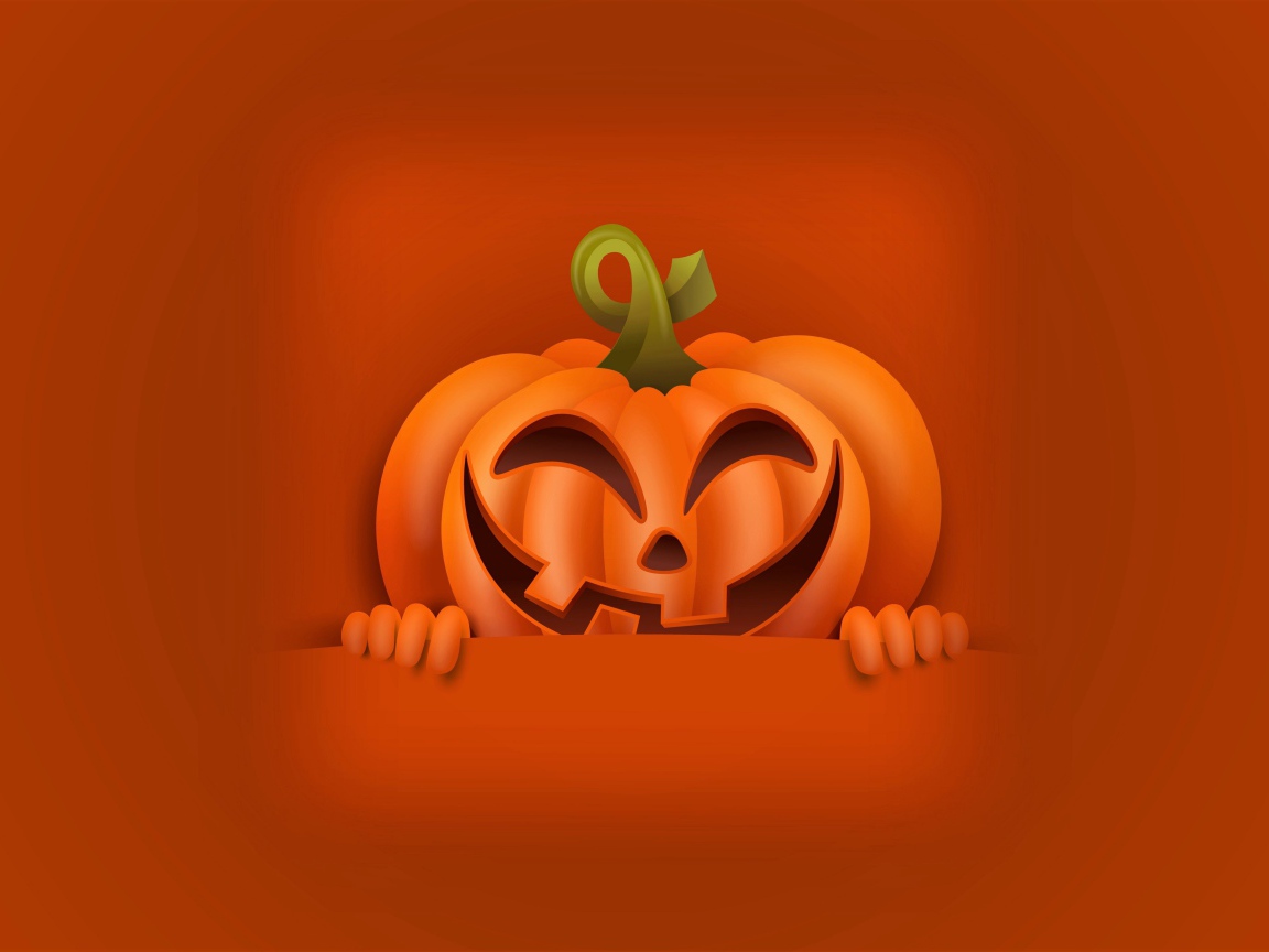 Улыбающаяся тыква на оранжевом фоне на Хэллоуин