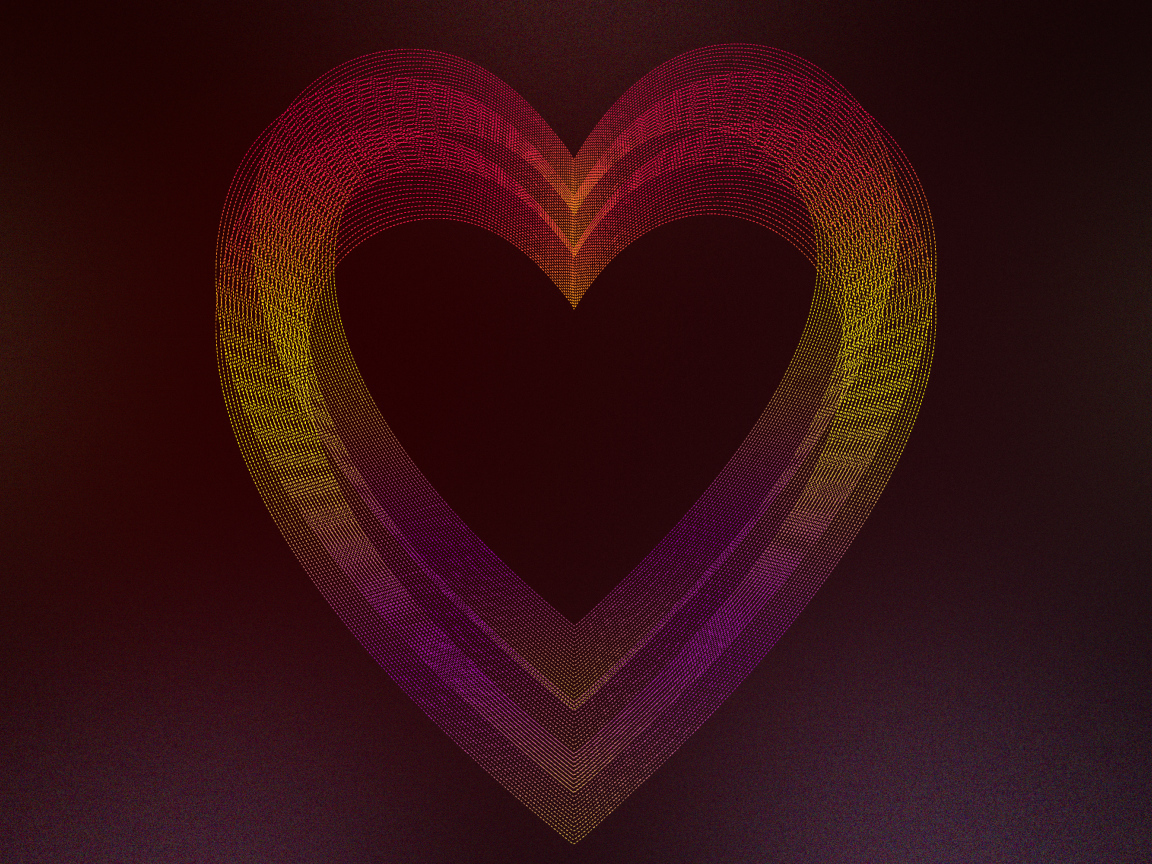 Большое неоновое сердце на бордовом фоне