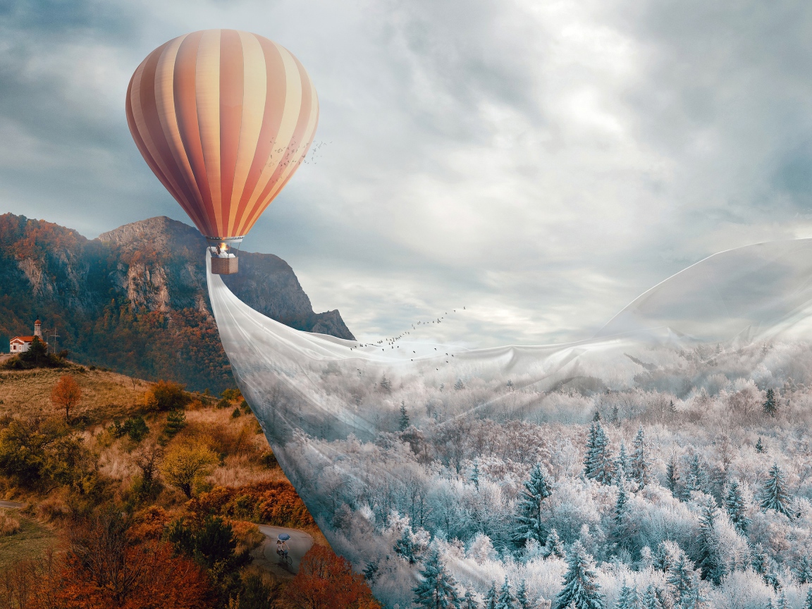 Большой воздушный шар покрывает землю морозом