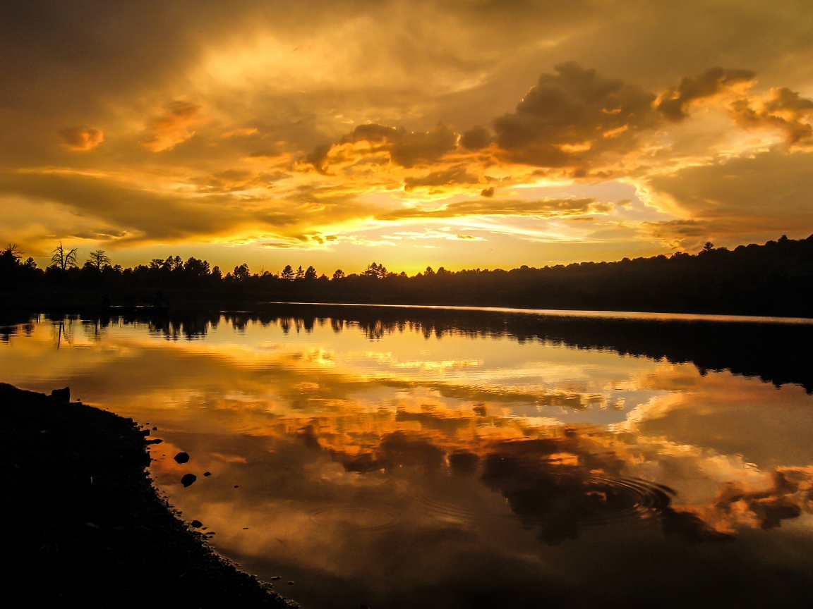 Красивый рассвет над спокойной рекой 