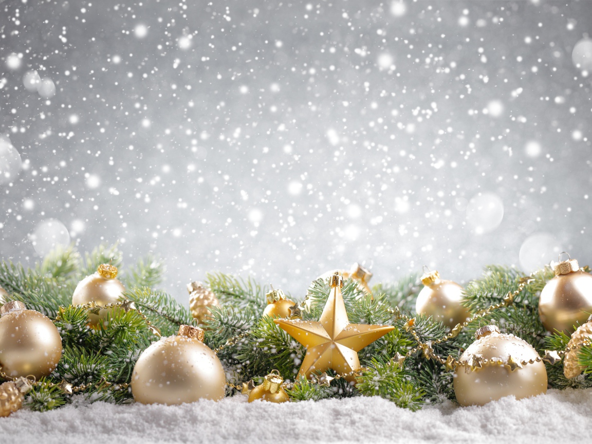 Красивые елочные игрушки с веткой, фон для новогодней открытки