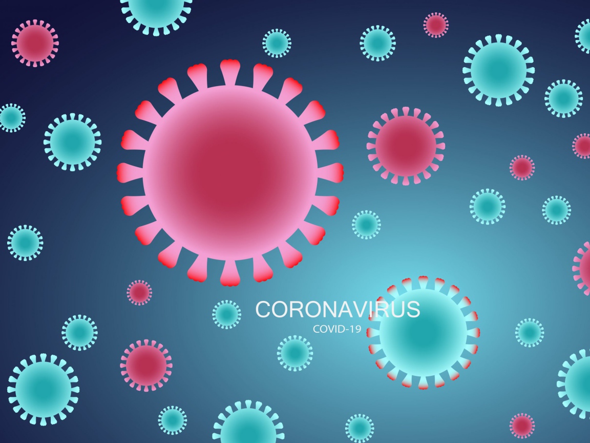 Много бактерий коронавирус covid-19 на голубом фоне