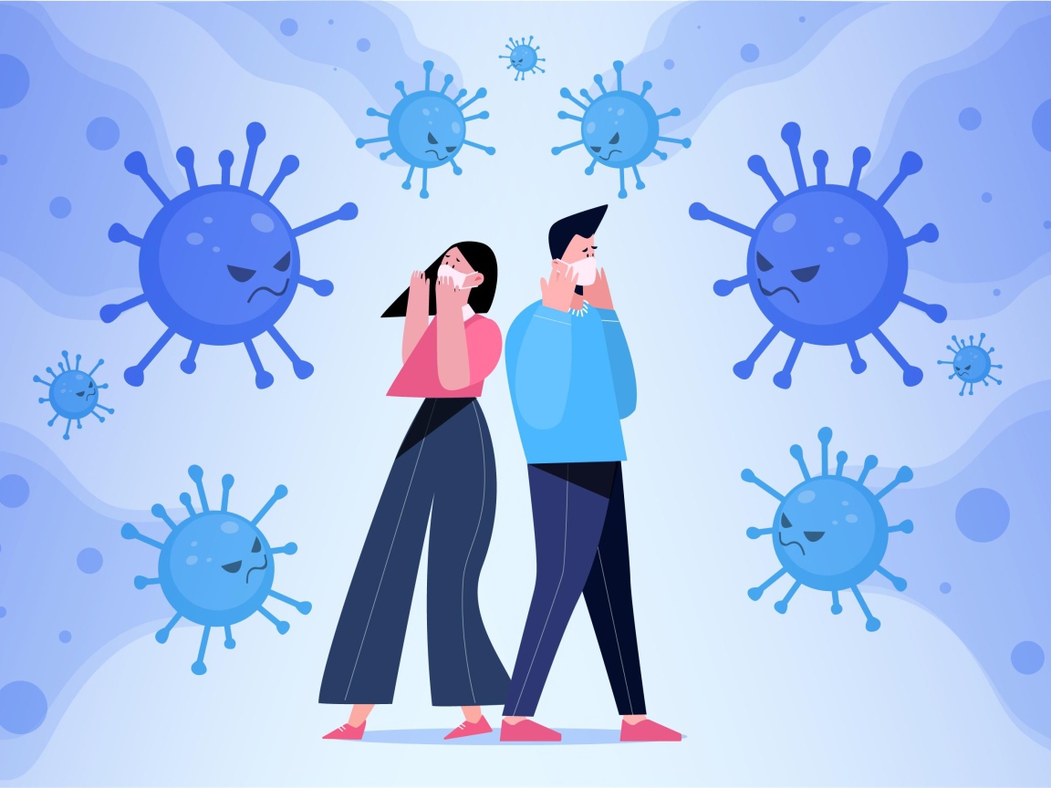 Мужчина и девушка защищаются от бактерий 