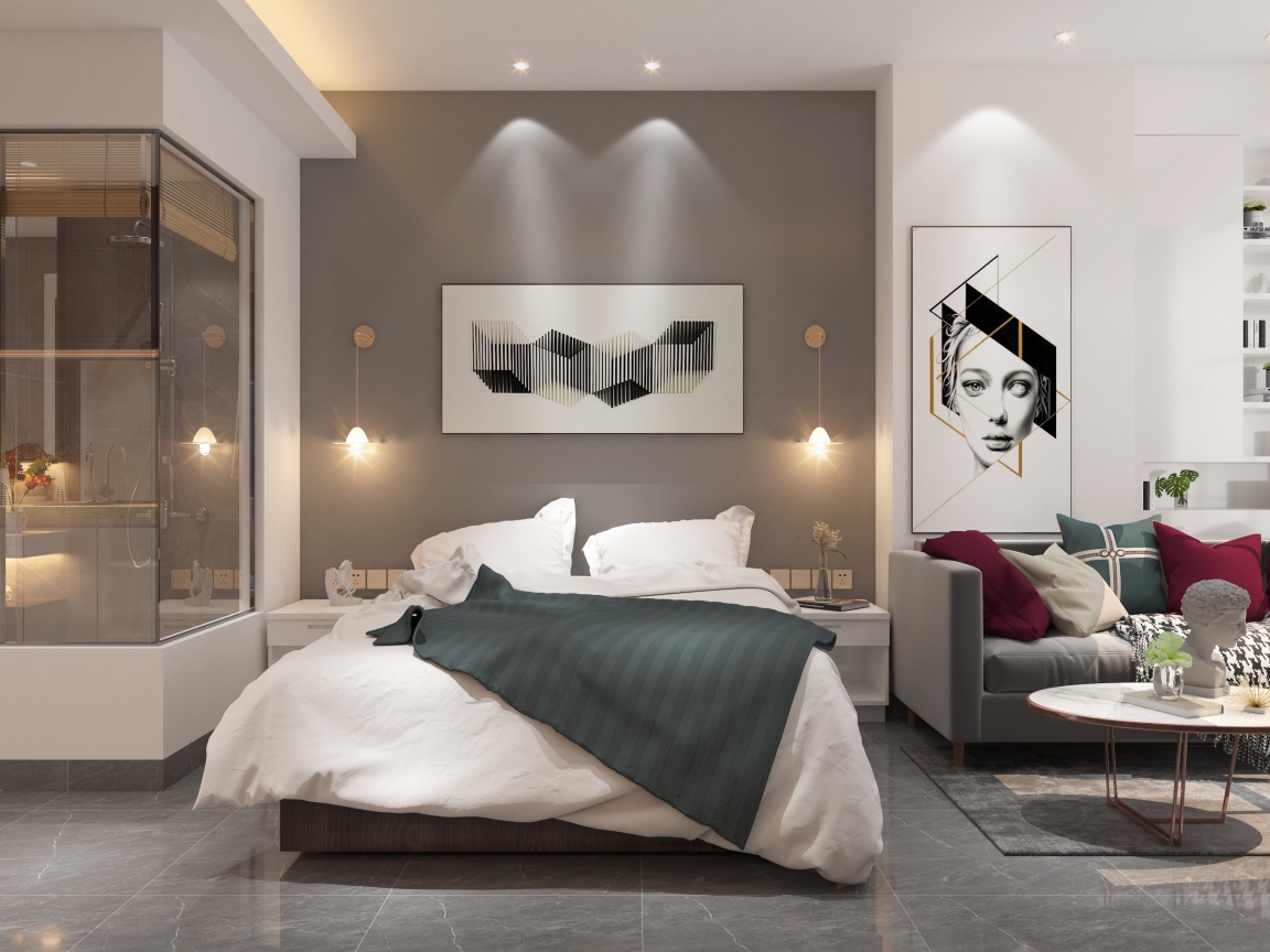 Красивая спальня с гостиной в стиле модерн