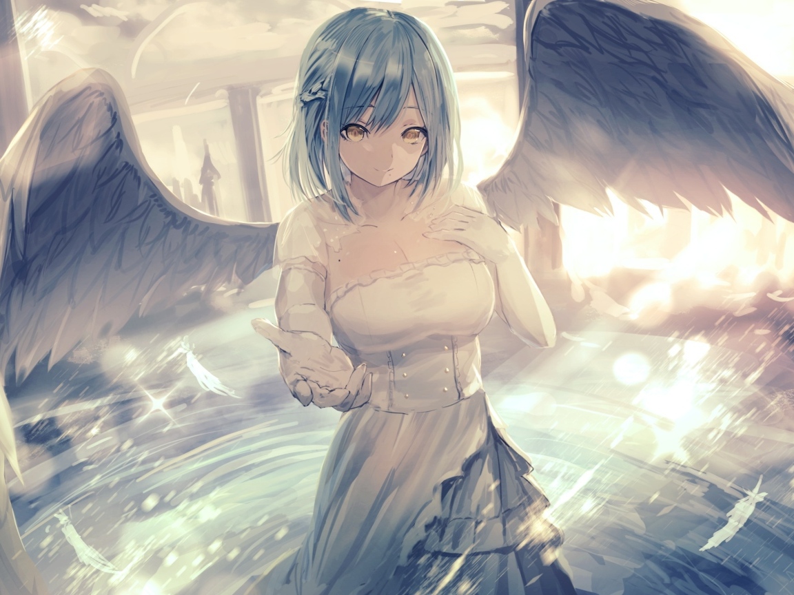 Девушка аниме с крыльями ангела 