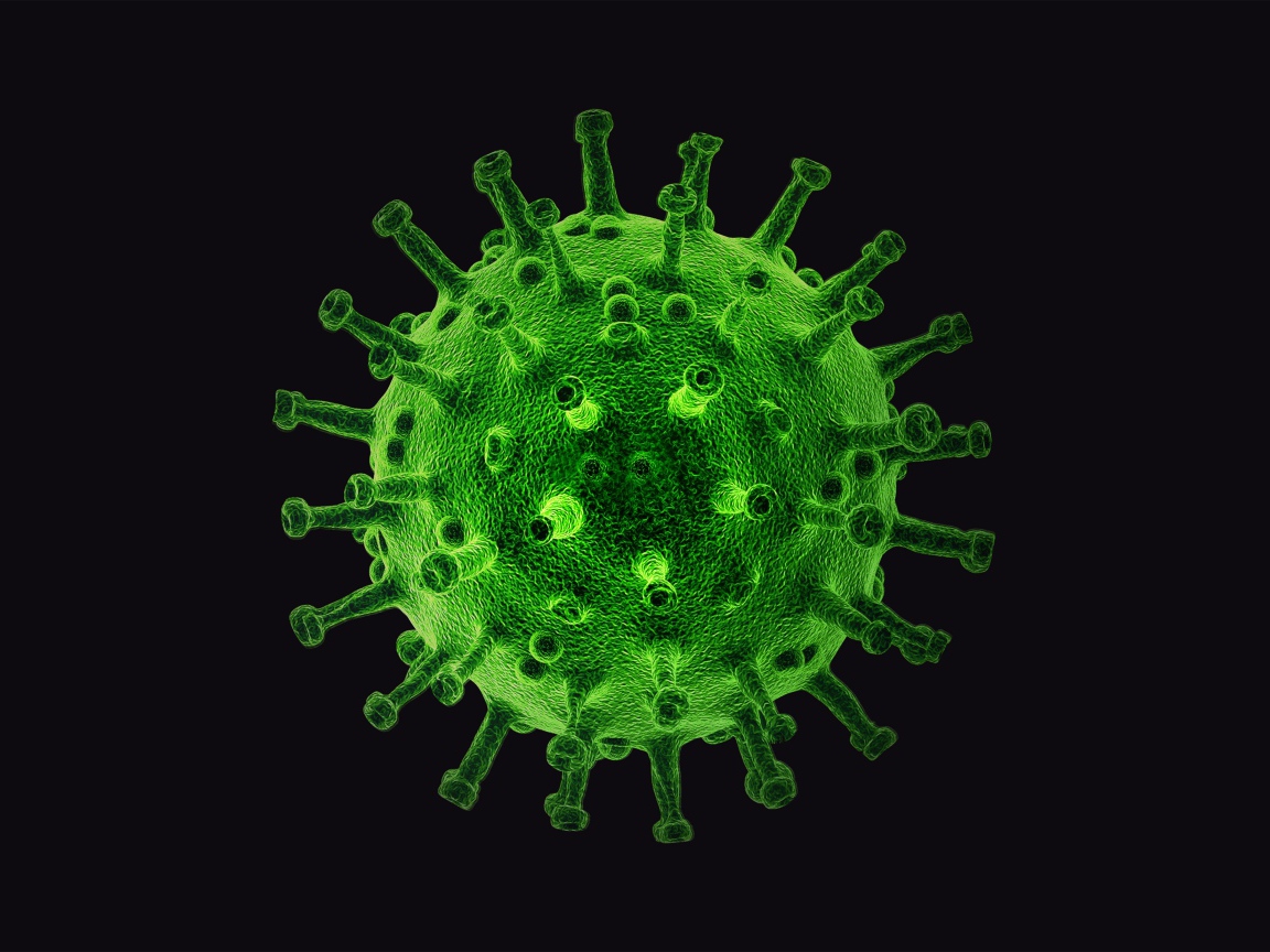 Большой зеленый вирус на черном фоне 3д графика
