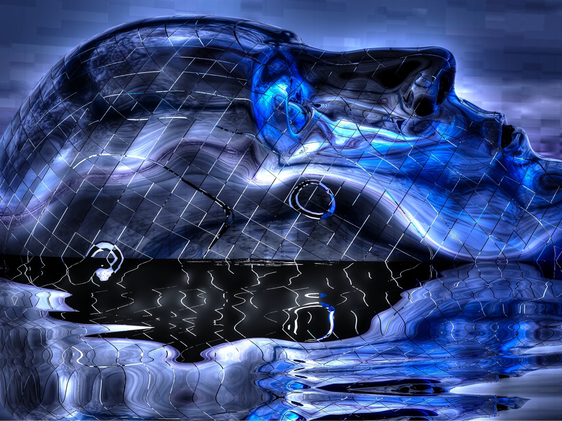 Синяя голова в воде 3д графика