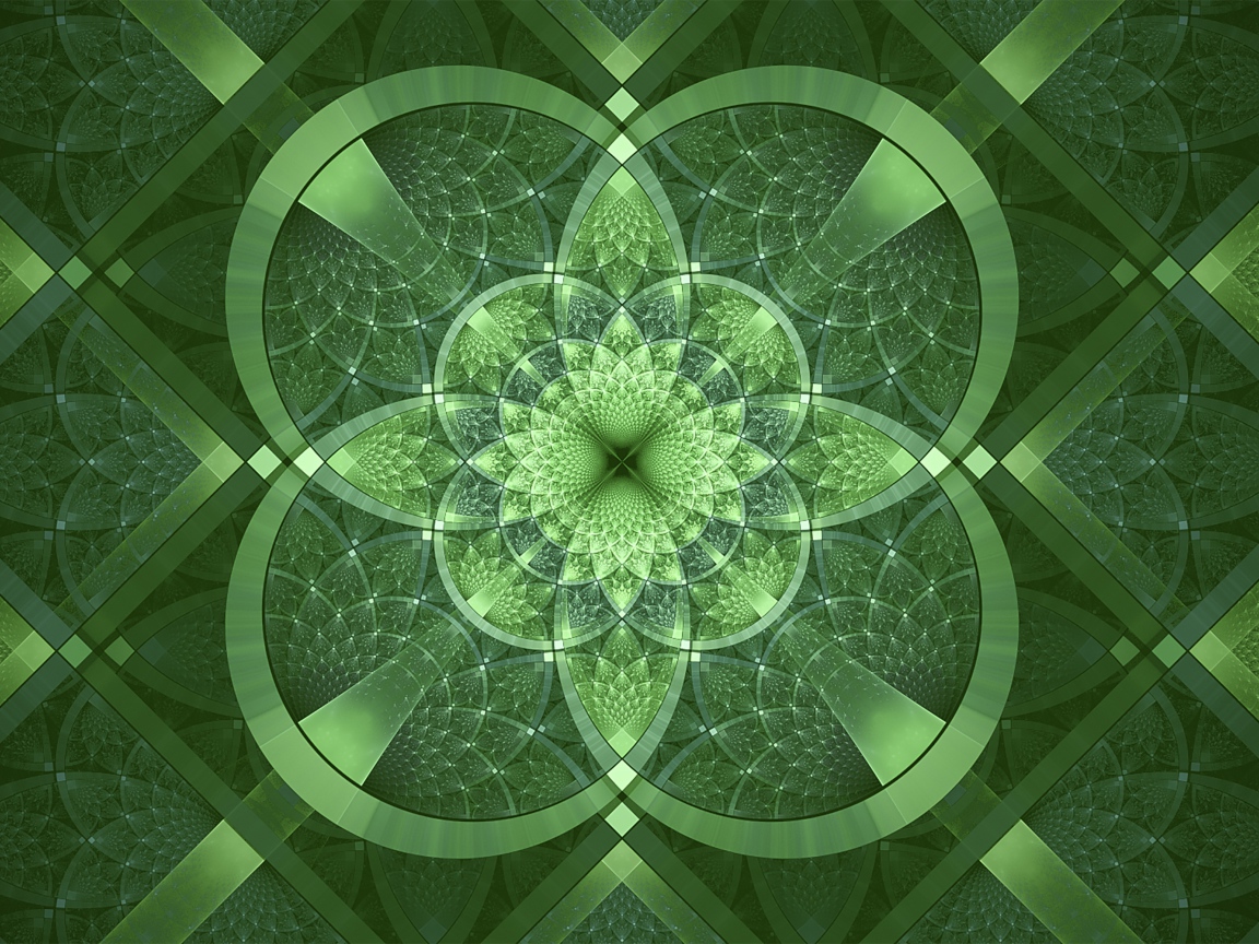 Фрактальный зеленый узор с фигурами