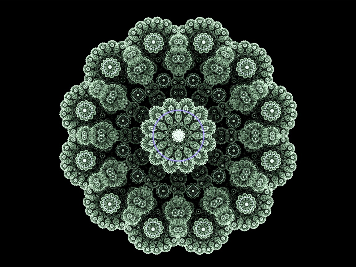 Кружевной зеленый фрактальный цветок на черном фоне