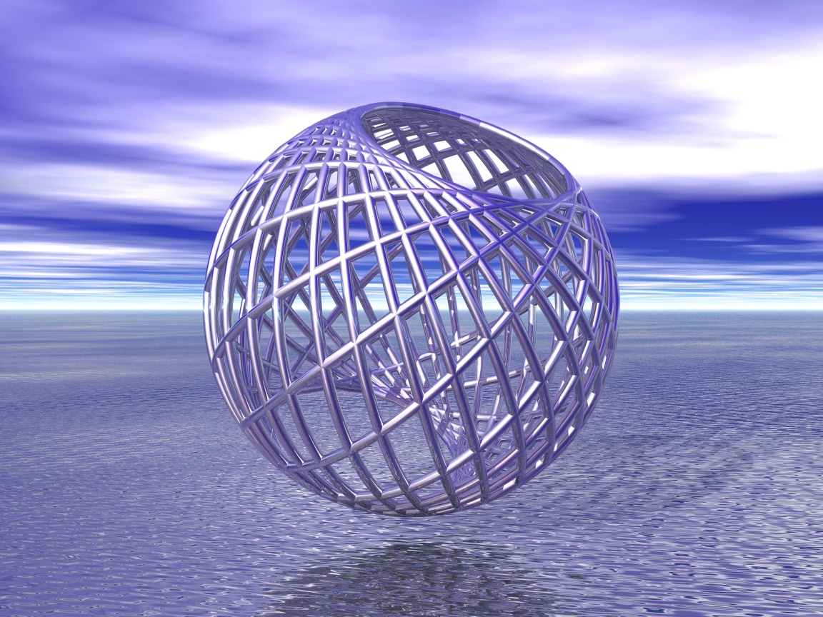 Металлическая круглая клетка над водой 3д графика